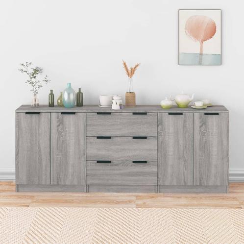 vidaXL 3-delige Dressoirs bewerkt hout grijs sonoma eiken, Huis en Inrichting, Kasten | Dressoirs, 25 tot 50 cm, Nieuw, 50 tot 100 cm