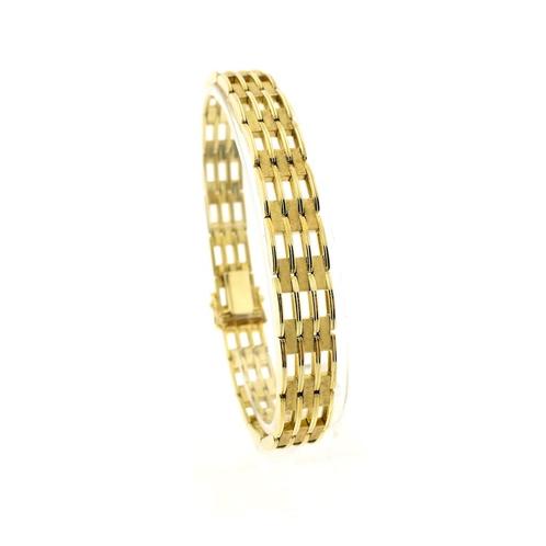 Gouden fantasie/tank schakel armband | 20,5 cm, Sieraden, Tassen en Uiterlijk, Armbanden, Overige kleuren, Gebruikt, Goud, Ophalen of Verzenden