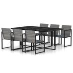 vidaXL 7-delige Tuinset met kussens poly rattan grijs, 6 zitplaatsen, Nieuw, Tuinset, Verzenden