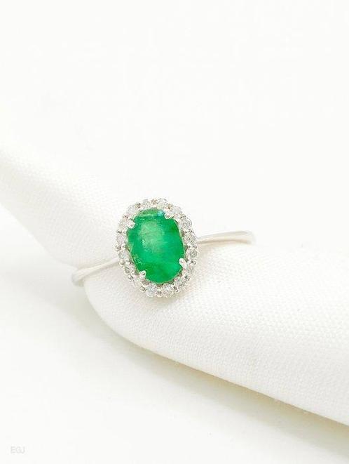 Zonder Minimumprijs - Ring - 14 karaat Witgoud Smaragd -, Sieraden, Tassen en Uiterlijk, Ringen