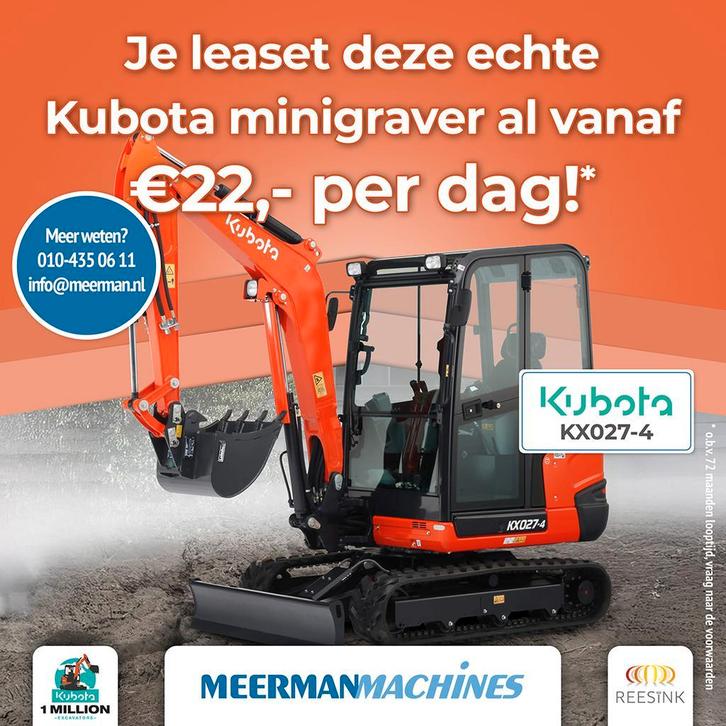 Kubota KX027-4 (Al vanaf €22,- per dag!), Zakelijke goederen, Machines en Bouw | Kranen en Graafmachines, Graafmachine