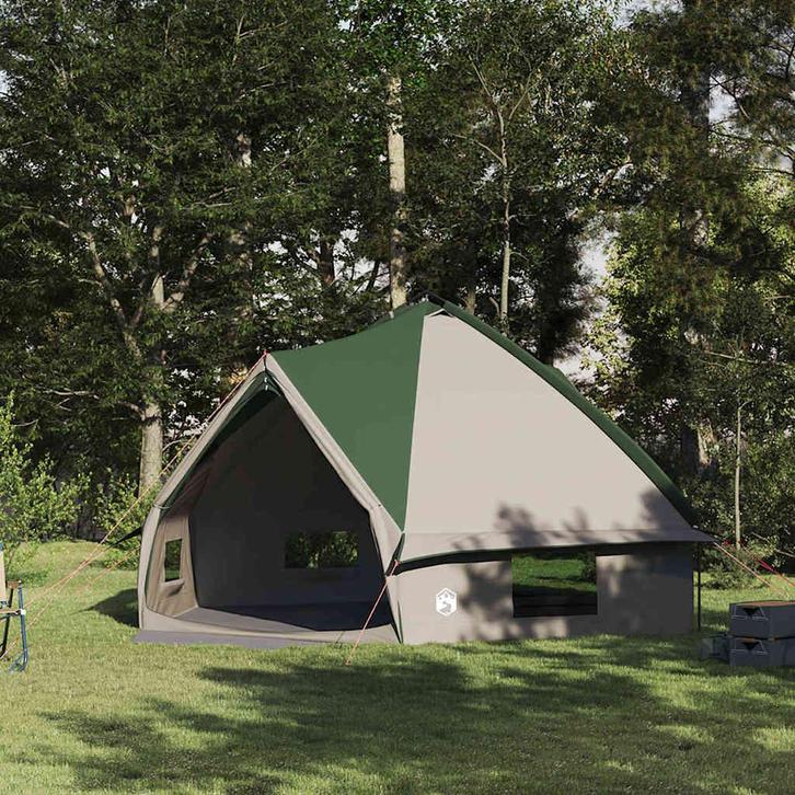 vidaXL Teepee Tent met dak met opslag Groen en Wit 490 x 410, Caravans en Kamperen, Tenten, Nieuw, Verzenden