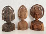 Set traditional hand-carved Balinese dancer busts in, Antiek en Kunst