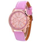 Fako® - Horloge - Geneva - Roman - Metal - Roze, Verzenden, Nieuw