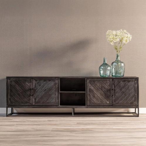 Tv-meubel Mangohout Sabia 200 Zwart, Huis en Inrichting, Kasten | Televisiemeubels, 25 tot 50 cm, Nieuw, Overige houtsoorten, Minder dan 100 cm