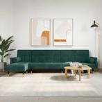 vidaXL Slaapbank L-vormig 271x140x70 cm fluweel donkergroen, Verzenden, Nieuw, Stof, Minder dan 150 cm