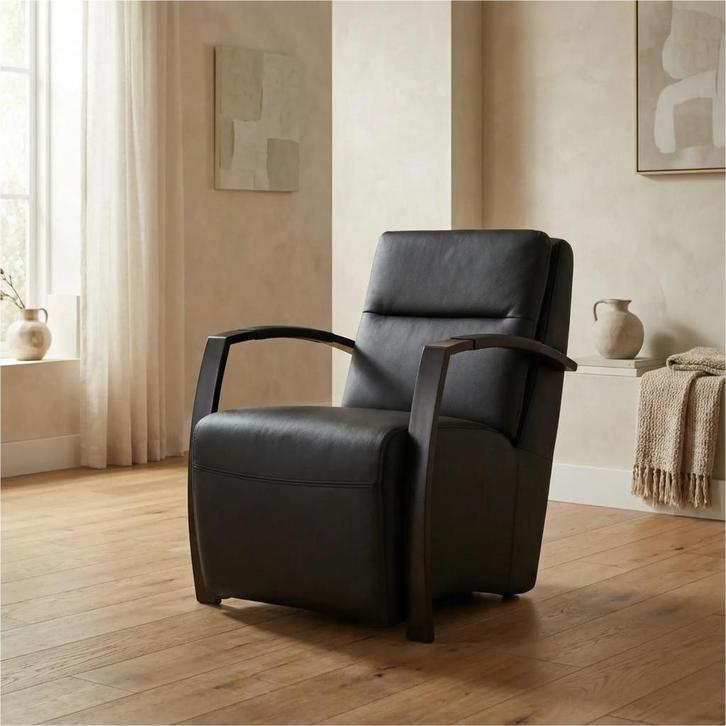Leren fauteuil Arrival - Toledo Nero (zwart), Huis en Inrichting, Fauteuils, 50 tot 75 cm, 75 tot 100 cm, Nieuw, Leer, Ophalen of Verzenden