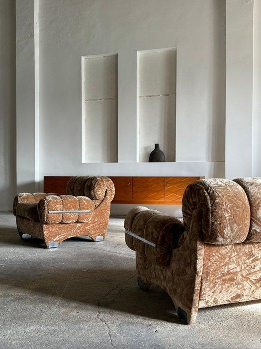 Fauteuil (2) - Fluweel, Chroom, Antiek en Kunst, Antiek | Meubels | Stoelen en Banken