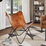 vidaXL Vlinderstoel echt leer bruin, Huis en Inrichting, Fauteuils, Verzenden, Nieuw