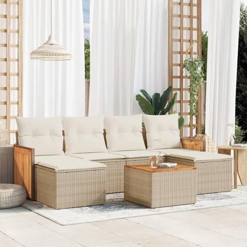vidaXL 7-delige Loungeset met kussens poly rattan beige, Tuin en Terras, Tuinsets en Loungesets, Loungeset, Nieuw, Rotan, Verzenden