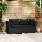 vidaXL Tweezitsbank met kussens poly rattan zwart, Tuin en Terras, Tuinsets en Loungesets, Verzenden, Nieuw, Rotan