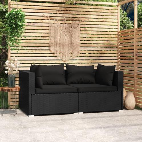 vidaXL Tweezitsbank met kussens poly rattan zwart, Tuin en Terras, Tuinsets en Loungesets, Nieuw, Rotan, Verzenden