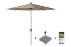 Platinum Riva stokparasol 2,5 m. rond - Taupe met voet en, Verzenden, Nieuw, Overige materialen