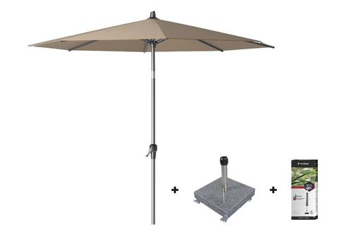 Platinum Riva stokparasol 2,5 m. rond - Taupe met voet en, Tuin en Terras, Tuinsets en Loungesets, Nieuw, Overige materialen, Verzenden