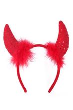 Haarband Duivel Diadeem Hoorntjes Glitter Rood Pluche Duivel, Ophalen of Verzenden, Nieuw, Carnaval, Accessoires