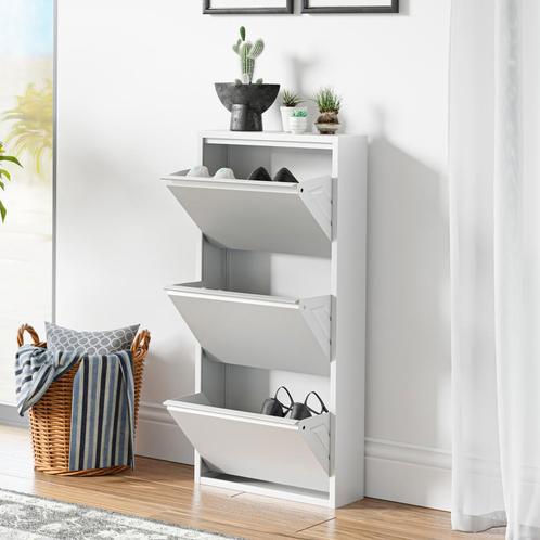 Schoenenkast Sokndal 3 kleppen wit 104x50x15 cm [en.casa], Huis en Inrichting, Kasten | Schoenenkasten, Nieuw, Verzenden