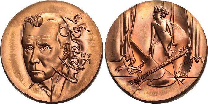 Cu-medaille 2001 medaille von Viktor Huster 1955 Baden-baden, Postzegels en Munten, Penningen en Medailles, Verzenden