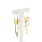18 Krt. Vintage gouden lange oorhangers met zirconia | Ar..., Gebruikt, Overige kleuren, Ophalen of Verzenden, Met edelsteen