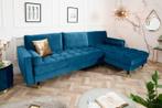 Hoekbank Cozy Velvet II Donkerblauw 260cm Fluweel (Links +