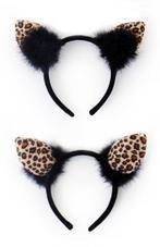 Haarband Luipaard Oortjes Dons Zwart Diadeem Panter Cheetah, Nieuw, Carnaval, Ophalen of Verzenden, Accessoires