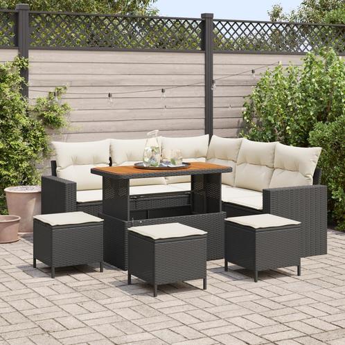 vidaXL 9-delige tuinset met kussen in zwart poly riet en, Tuin en Terras, Tuinsets en Loungesets, Tuinset, Nieuw, Verzenden