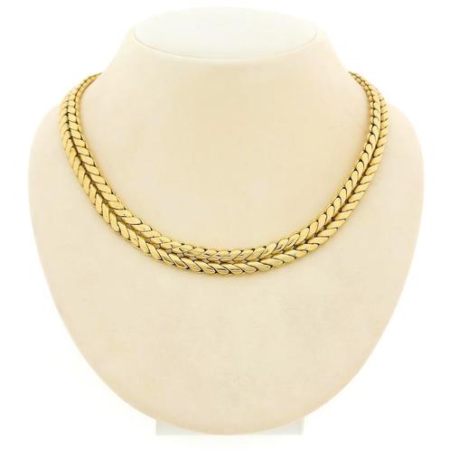 Gouden platte vossenstaart schakel collier | 40,5 cm, Sieraden, Tassen en Uiterlijk, Kettingen, Overige kleuren, Gebruikt, Goud