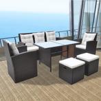 vidaXL 6-delige Tuinset met kussens poly rattan bruin, Nieuw, Tuinset, 7 zitplaatsen, Verzenden