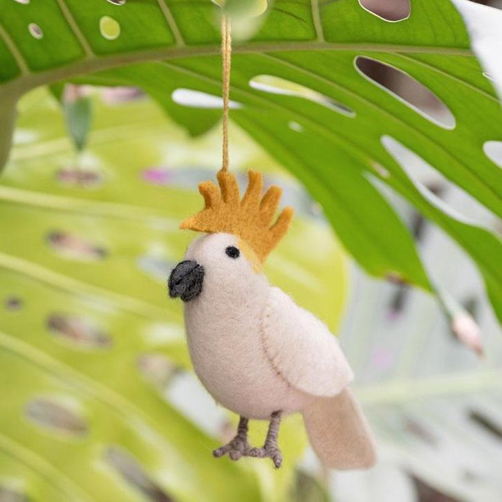 Hanger Vilt Vogel - Kaketoe Wit/Geel - 14x9cm - Homedeco - F, Kinderen en Baby's, Kinderkamer | Inrichting en Decoratie, Nieuw