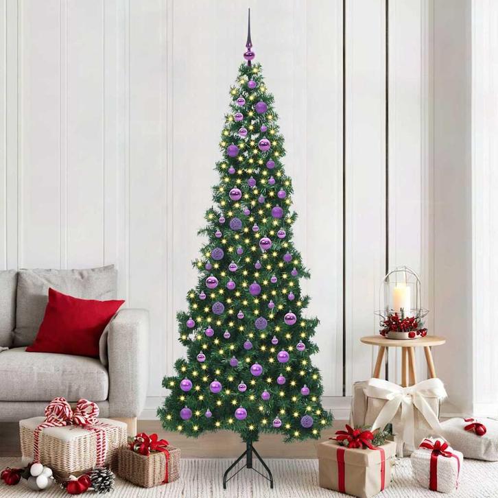 vidaXL Hoek Kunstkerstboom met 300 LED Groen 210 cm PVC en, Diversen, Kerst, Nieuw, Verzenden