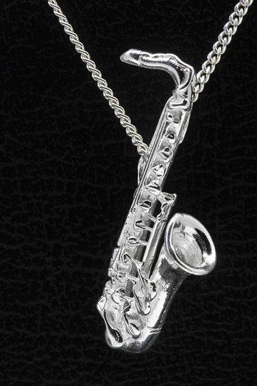 Zilveren Saxofoon tenor ketting hanger, Sieraden, Tassen en Uiterlijk, Kettinghangers, Verzenden