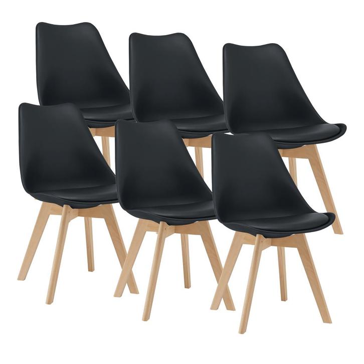 Eetkamerstoel Dubrovnik set van 6 kunstleer en beuken zwart, Huis en Inrichting, Stoelen, Verzenden