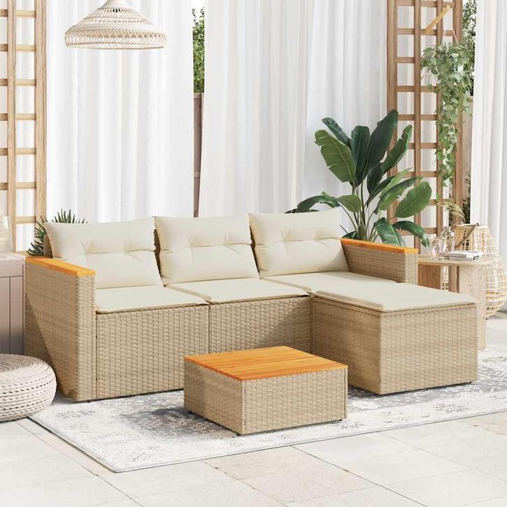 vidaXL 3-delige Loungeset met kussens poly rattan beige, Tuin en Terras, Tuinsets en Loungesets, Loungeset, Nieuw, Rotan, Verzenden