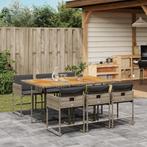 vidaXL 7-delige Tuinset met kussens poly rattan grijs, 6 zitplaatsen, Nieuw, Tuinset, Verzenden