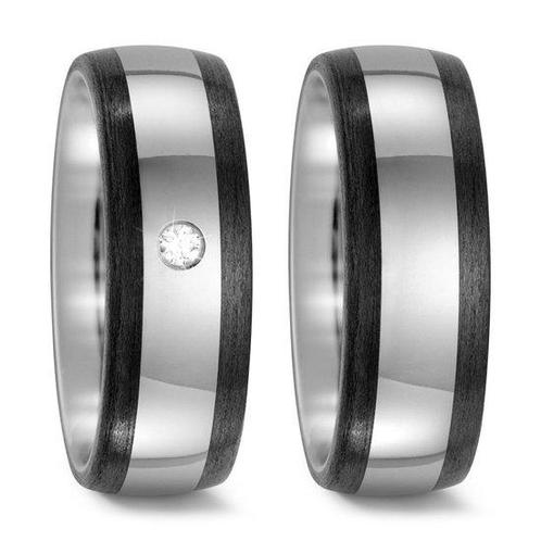 Trouwringen in Carbon en Titanium met diamant(en) per paar, Sieraden, Tassen en Uiterlijk, Ringen, Verzenden