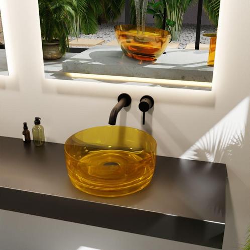 MONDIAZ JEWEL Waskom transparant 40cm kleur gold, Doe-het-zelf en Verbouw, Sanitair, Overige typen, Nieuw, Ophalen of Verzenden