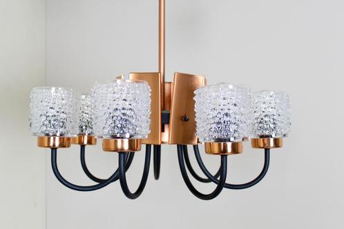 Vintage hanglamp jaren 70 - 8-armig, Huis en Inrichting, Lampen | Hanglampen, Zo goed als nieuw, Glas, Metaal