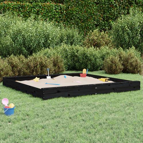 vidaXL Zandbak met bankjes vierkant massief grenenhout zwart, Kinderen en Baby's, Speelgoed | Buiten | Zandbakken, Nieuw, Verzenden