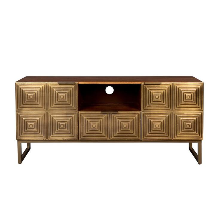 *WOONWINKEL* Tv-meubel Mangohout Goud, Huis en Inrichting, Kasten | Televisiemeubels, Nieuw, Verzenden