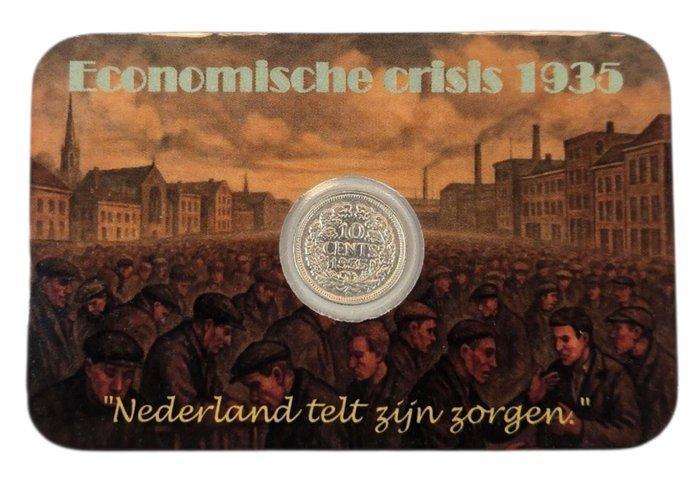 Nederland. Wilhelmina. Dubbeltje 1935 Coincard Economische, Postzegels en Munten, Munten | Nederland