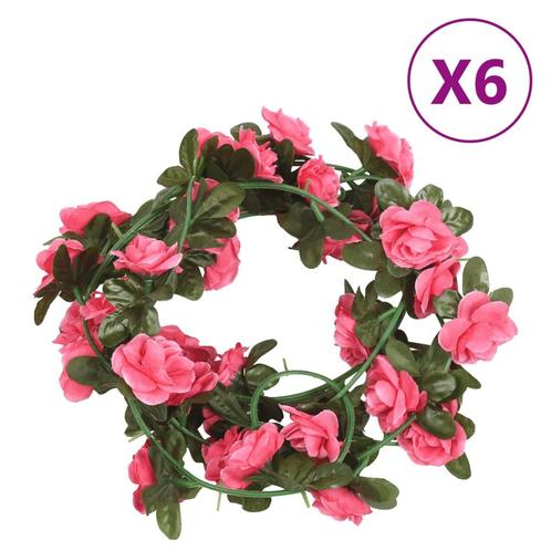 vidaXL Kerstslingers met bloemen 6 st 240 cm roodroze, Hobby en Vrije tijd, Feestartikelen, Nieuw, Verzenden
