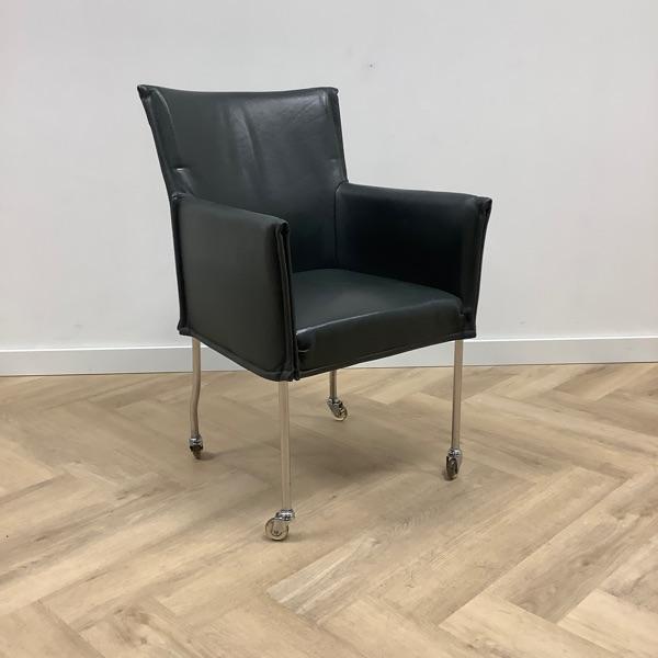 Tweedehands verrijdbare leder vergaderstoel / fauteuil,, Huis en Inrichting, Stoelen, Eén, Gebruikt, Leer, Ophalen of Verzenden