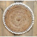 Wanddecoratie rotan/Schelpen cirkel 37 cm naturel Janne., Nieuw, Verzenden