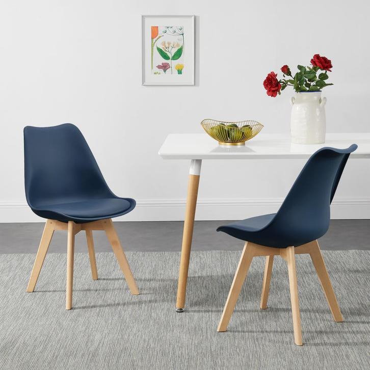 Eetkamerstoelen Fläten set van 2 stuks kunstleer blauw en na, Huis en Inrichting, Stoelen, Verzenden