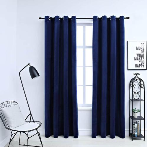 vidaXL Gordijn verduisterend met ringen 2 st 140x225 cm, Huis en Inrichting, Stoffering | Gordijnen en Lamellen, Blauw, Nieuw