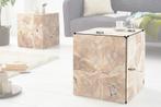 Massieve bijzettafel SQUARE 40cm teakhouten kubuskruk -, Huis en Inrichting, Ophalen of Verzenden, Nieuw