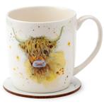 Beker - Highland Coo Cow - Schotse Hooglander - Met Onderzet, Huis en Inrichting, Nieuw, Ophalen of Verzenden