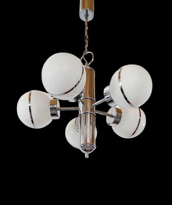 Plafondlamp - Gechromateerd metaal, kristal, Antiek en Kunst, Antiek | Lampen