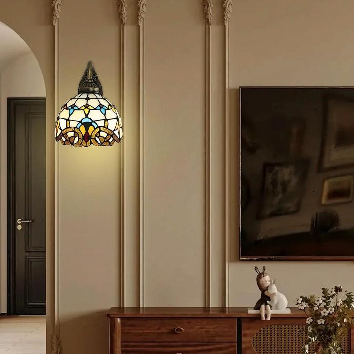 Tiffany Wandlamp Glas in Lood Vintage, Huis en Inrichting, Lampen | Spots, Nieuw, Verzenden