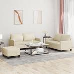 vidaXL 3-delige Loungeset met kussens kunstleer crème, Huis en Inrichting, Verzenden, 150 tot 200 cm, Nieuw, Leer
