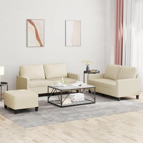 vidaXL 3-delige Loungeset met kussens kunstleer crème, Huis en Inrichting, Banken | Bankstellen, Nieuw, 150 tot 200 cm, Leer, Vierpersoons of meer